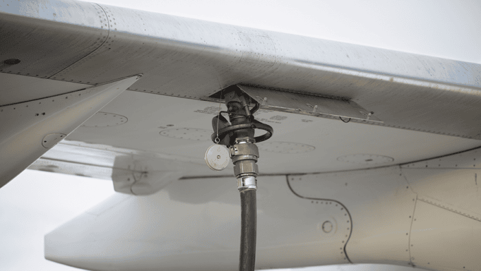 Close-up of aircraft refuelling mechanism.