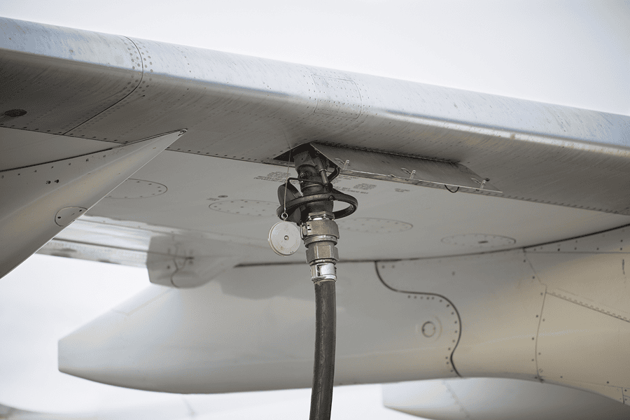 Close-up of aircraft refuelling mechanism.