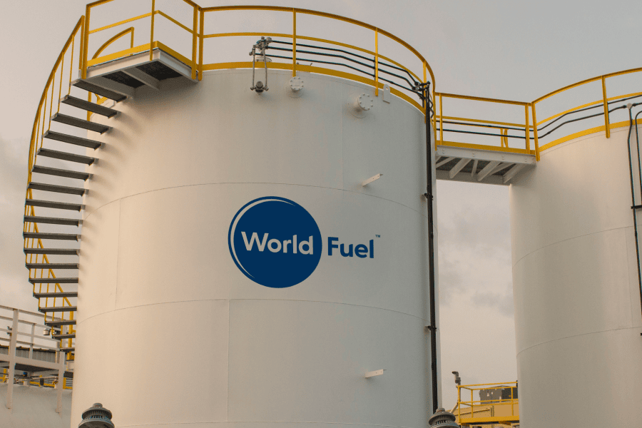 Storage tanks with World Fuel branding