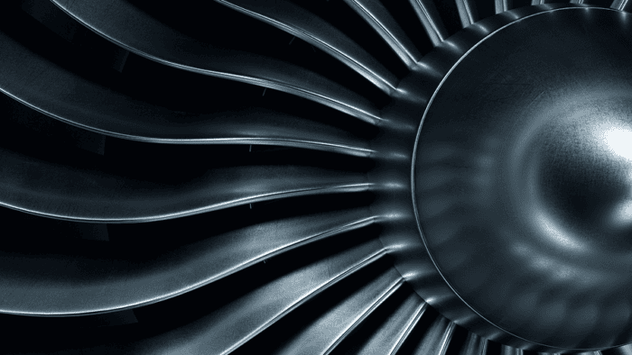 Close-up of a turbine engine blade.