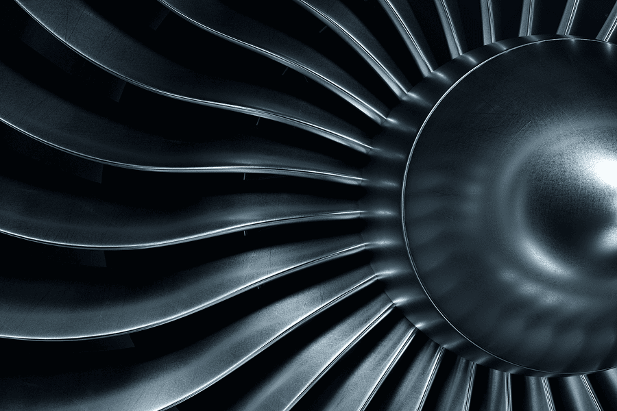 Close-up of a turbine engine blade.