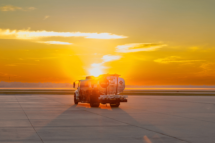 Fuel truck against a stunning sunset.