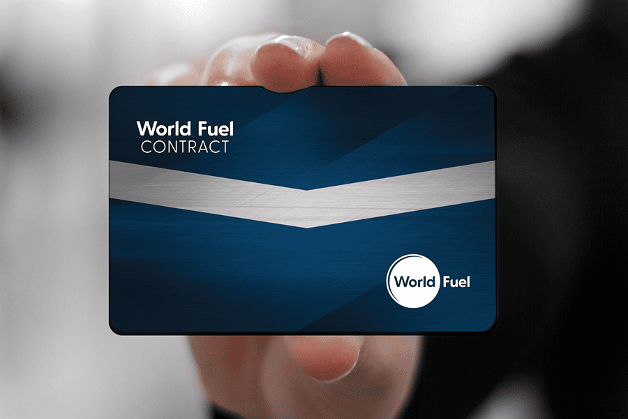 Hand holding a blue contract card.