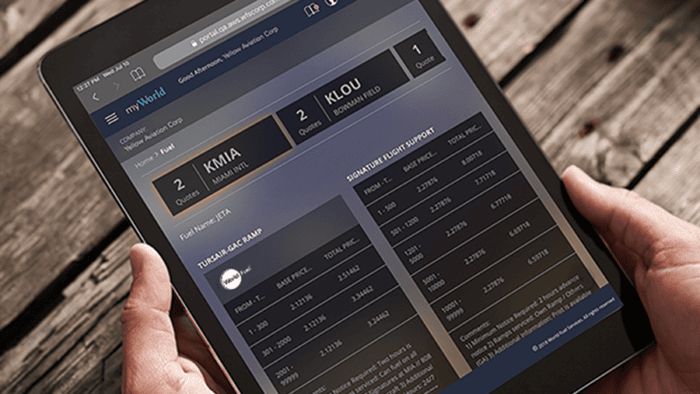 Tablet displaying flight information dashboard