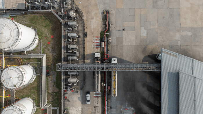 Aerial view of fuel terminal infrastructure.