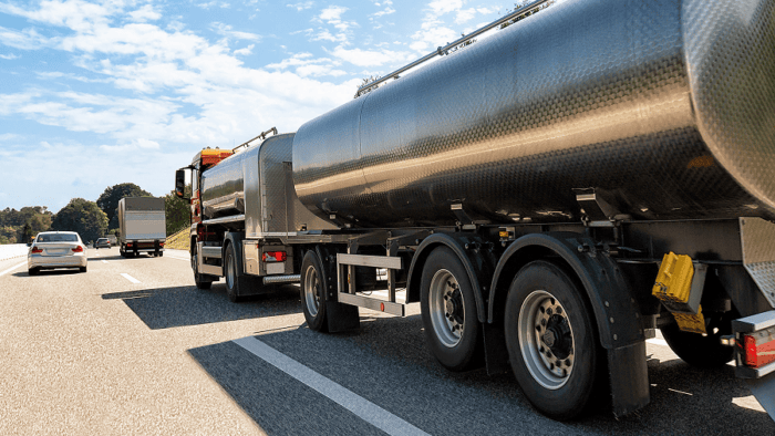 Fuel tanker driving on the motorway.