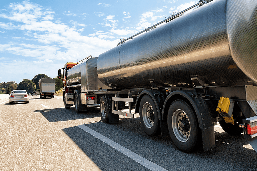 Fuel tanker driving on the motorway.