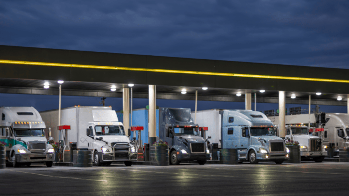 trucks at gas station