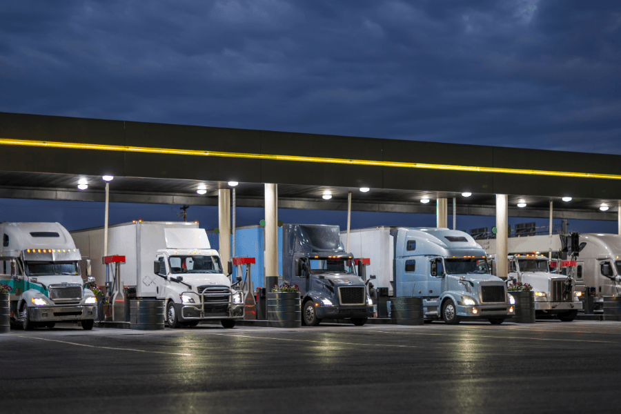 trucks at gas station