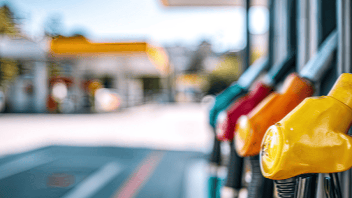 close-up of fuel dispensers at a gas station