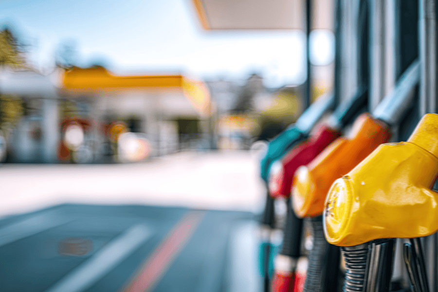 close-up of fuel dispensers at a gas station