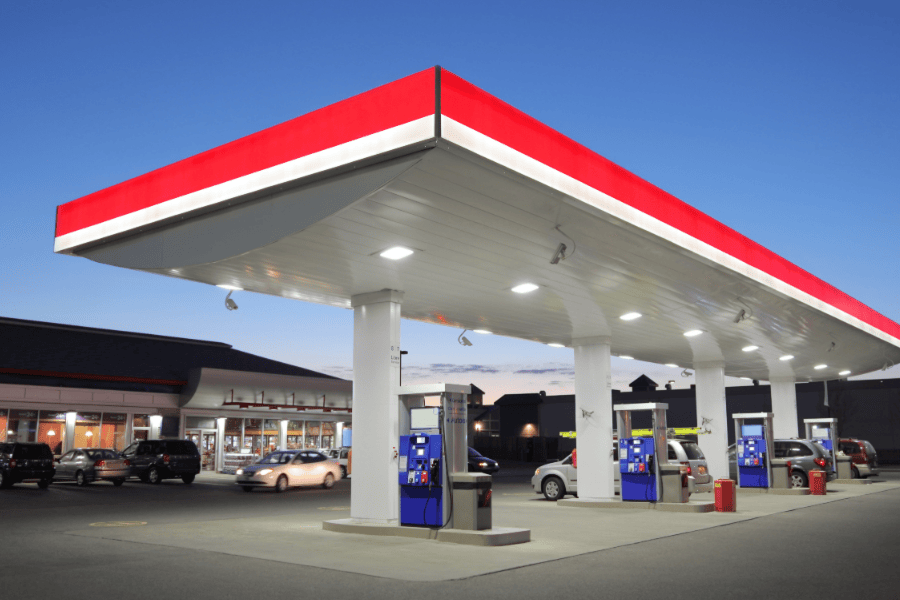 Unbranded gas station at dusk