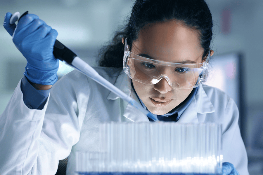 Woman in lab coat