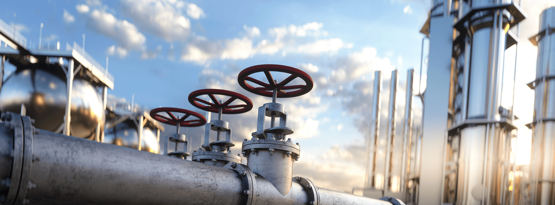 Industrial gas pipelines with valves.