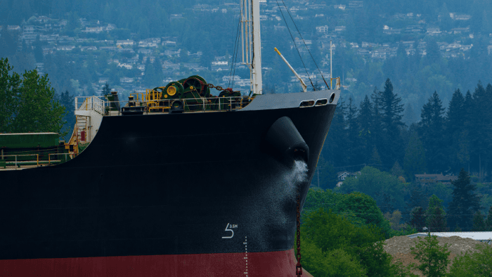 Cargo ship closeup nose