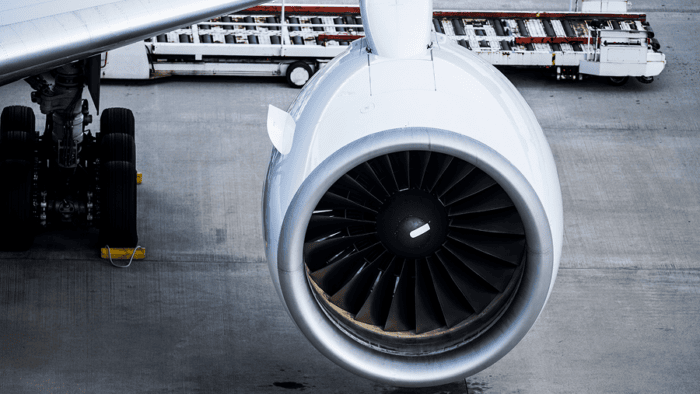 Commercial plane engine close up