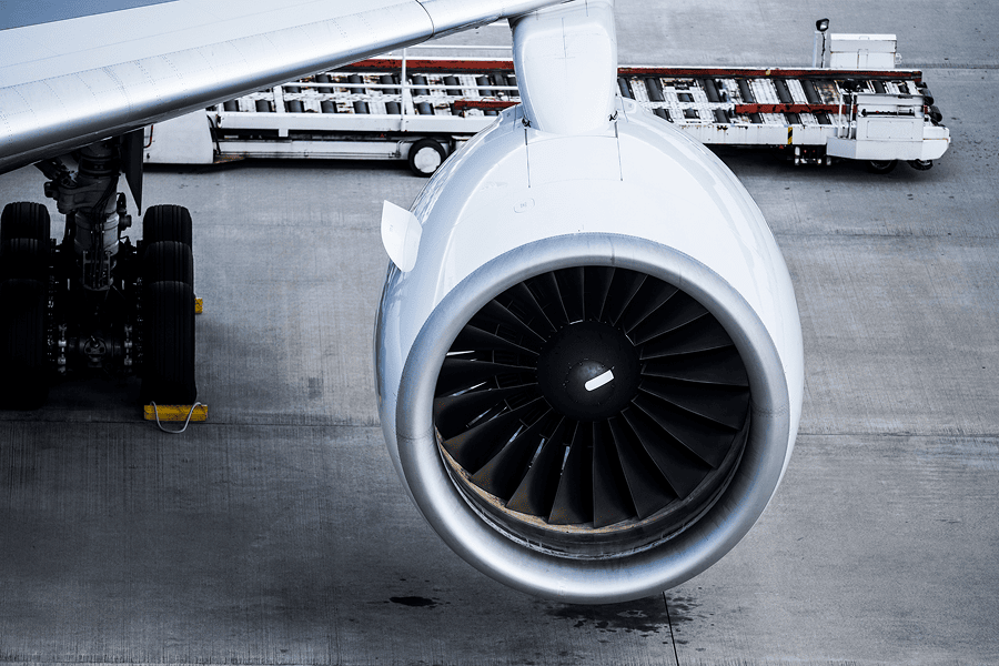 Commercial plane engine close up