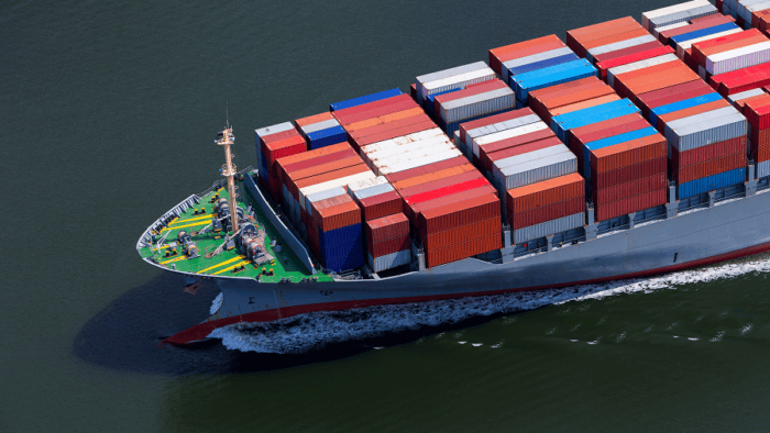 Large container ship on water