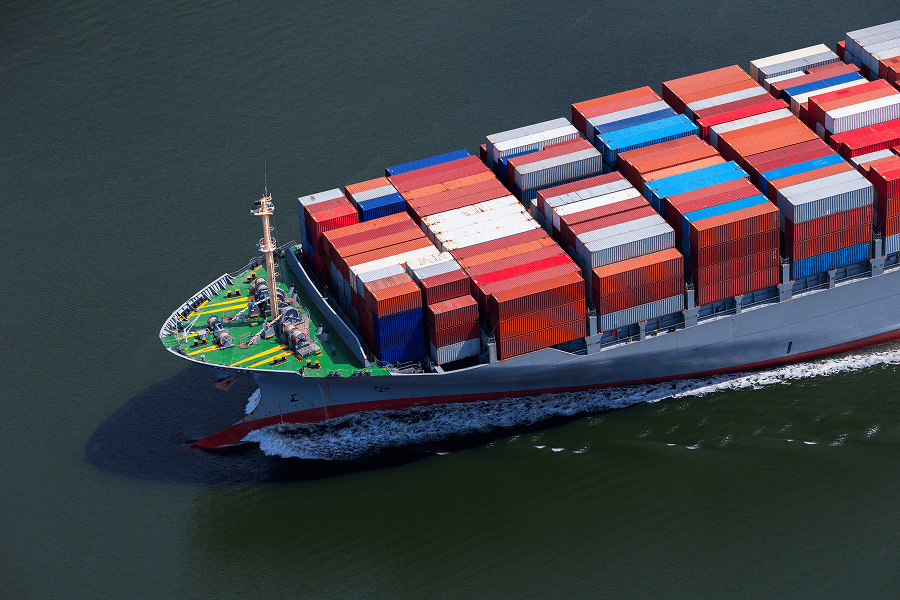Large container ship on water