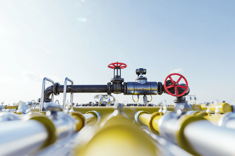 Industrial gas pipeline with valves visible