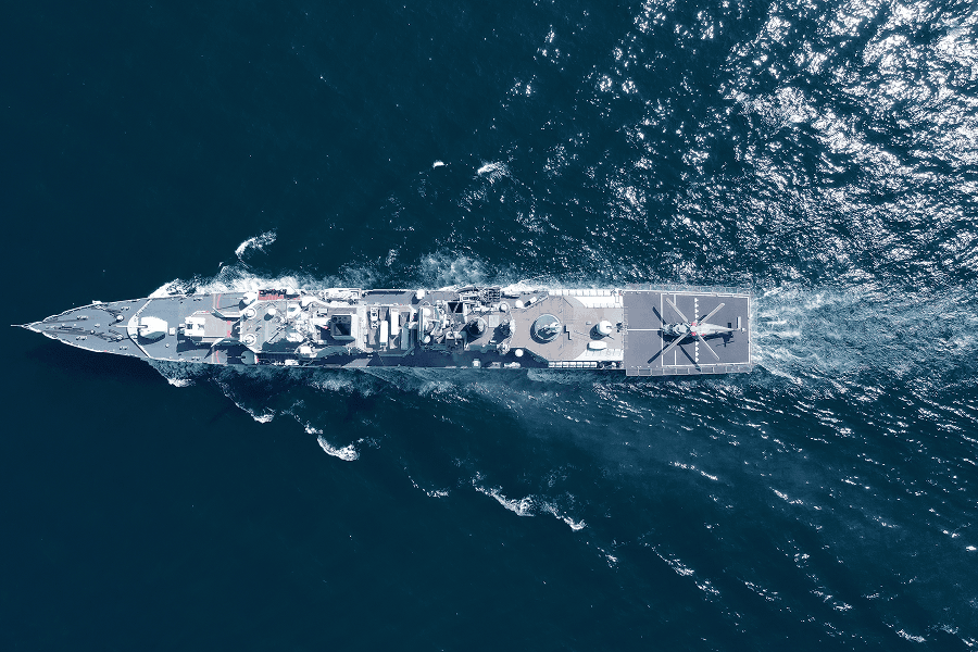 A naval operation vessel conducting maritime patrol maneuvers