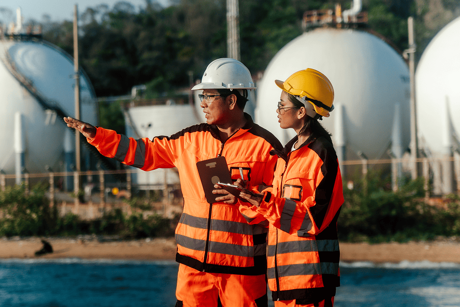 Engineers looking at sea