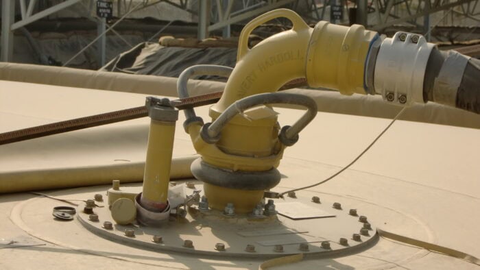 A detailed close-up of a commercial or industrial fuel pipe