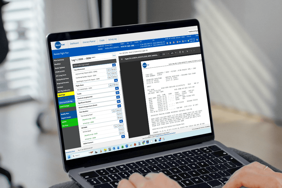 Flight plan displayed on laptop screen