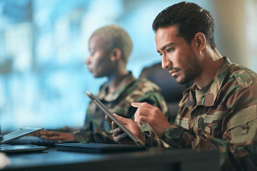 An army specialist using a digital tablet