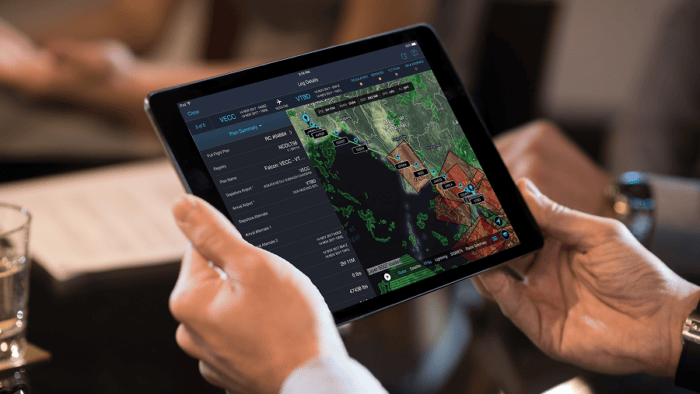 Tablet displaying flight planning map