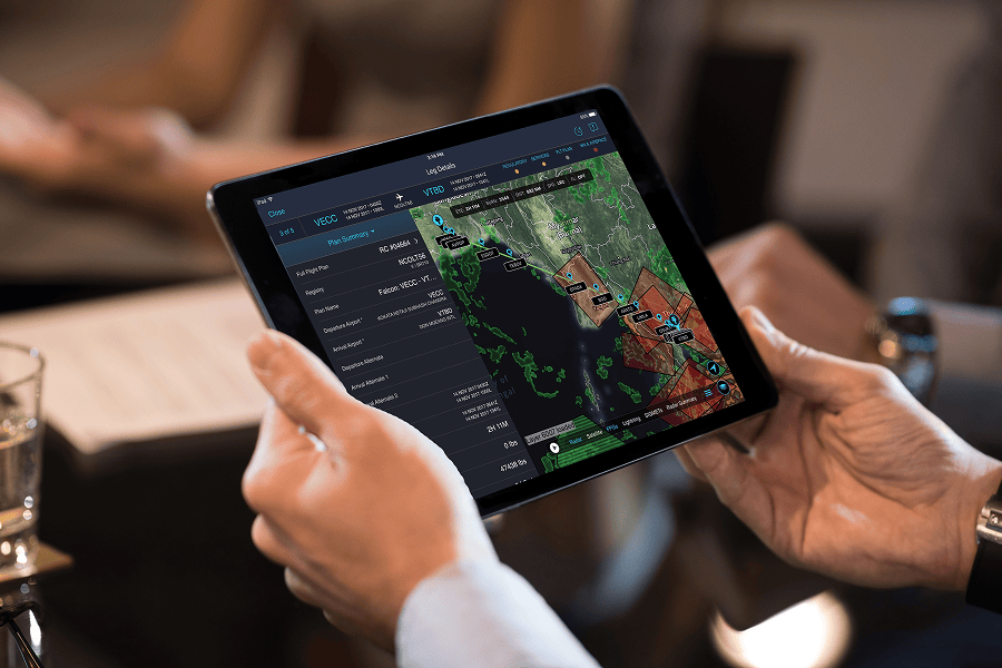 Tablet displaying flight planning map