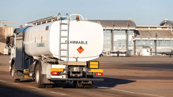 Fuel tanker truck on airfield.