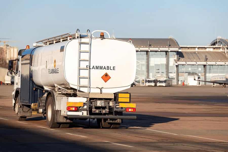 Fuel tanker truck on airfield.