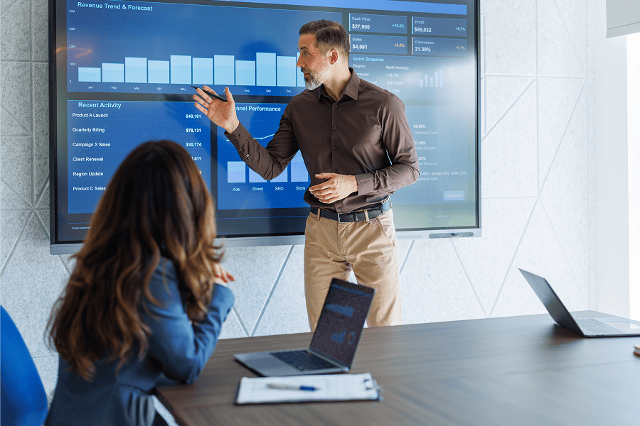 Man presenting data to colleagues.