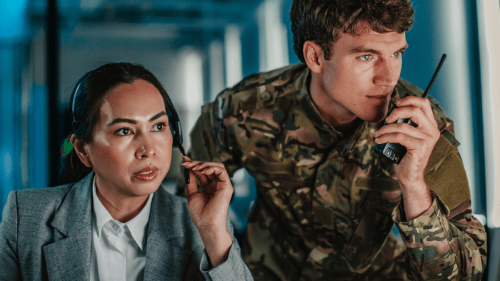 An emergency response team collaborating and strategizing during a operation
