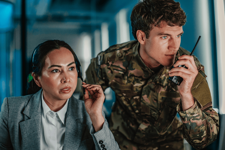 An emergency response team collaborating and strategizing during a operation