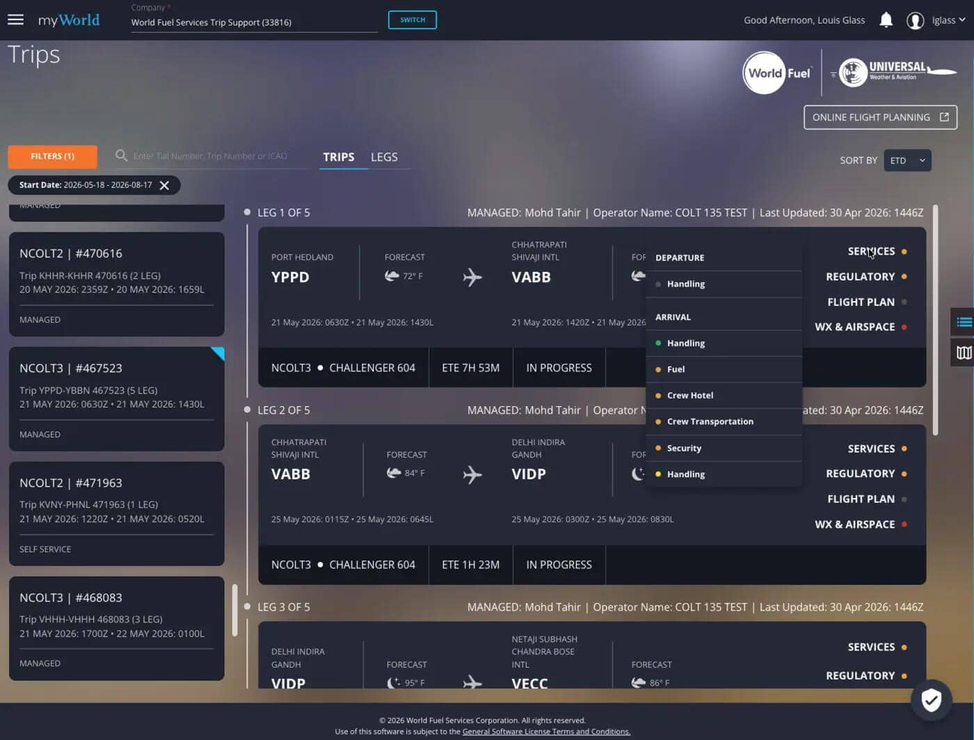 Screenshot of MyWorld Trip View interface
