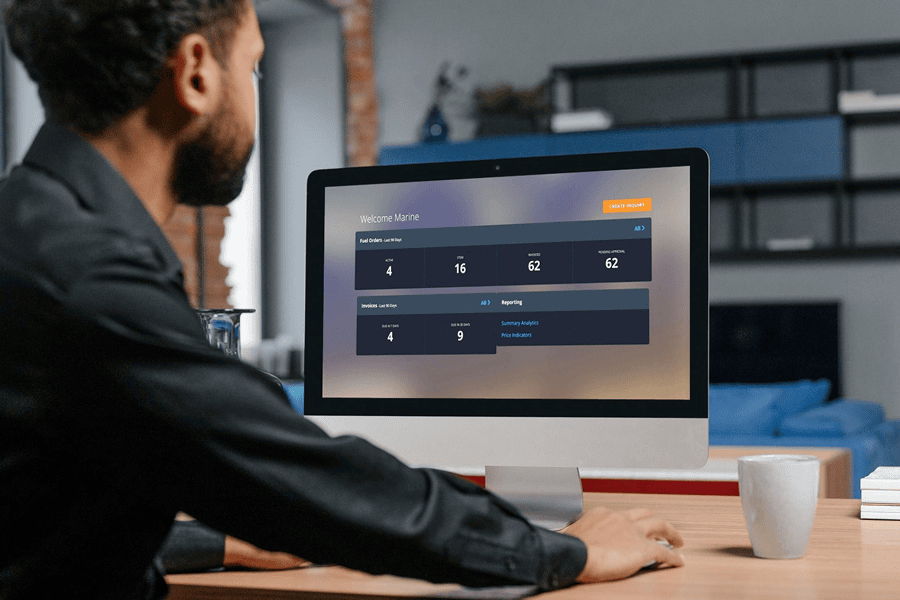 A technician checking the MyWorld Marine desktop application