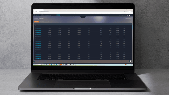 Laptop displaying invoice management software.