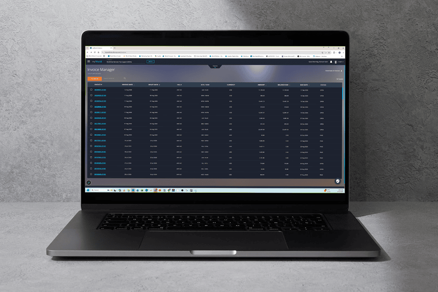 Laptop displaying invoice management software.