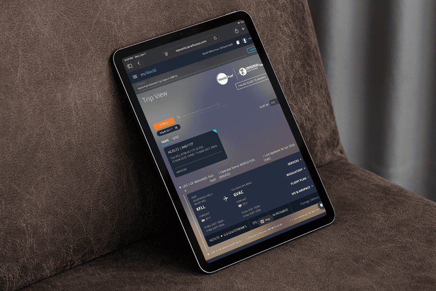 Tablet displaying Trip View interface.