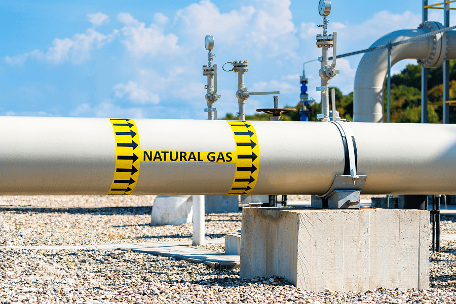 Natural gas pipeline with warning signage