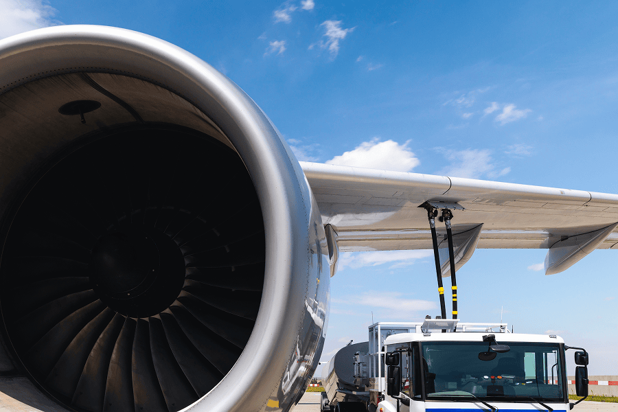 truck fueling airplane