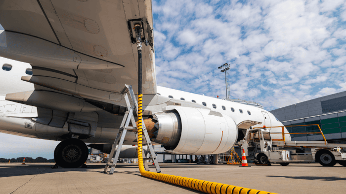 Airplane being refueled
