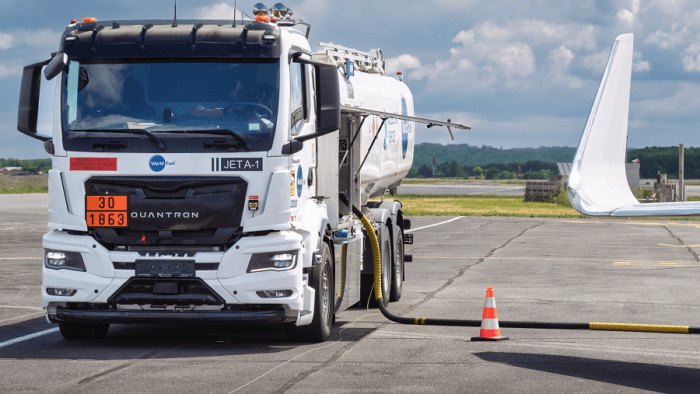 World Fuel truck fueling airplane
