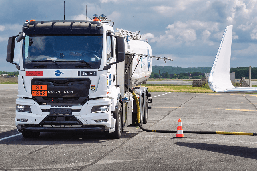 World Fuel truck fueling airplane