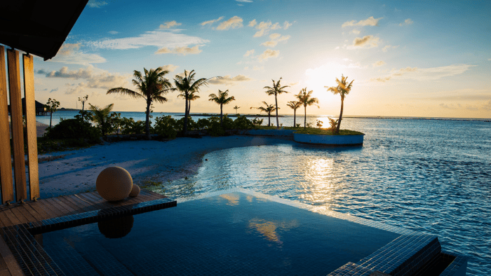 Tranquil sunset over tropical waters.
