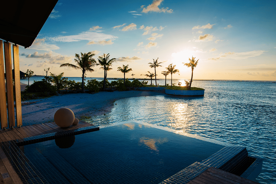 Tranquil sunset over tropical waters.
